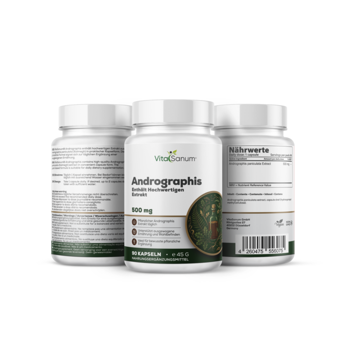 Nährwerte / Aktive Inhaltsstoffe Tägliche Portion: 1 Kapsel Inhaltsstoff Pro Tagesportion (1 Kapsel) NRV* Andrographis-Extrakt (Andrographis paniculata) 500 mg ** * NRV = Referenzmenge für die tägliche Zufuhr gemäß Verordnung (EU) Nr. 1169/2011. ** Keine Referenzmenge (NRV) festgelegt.