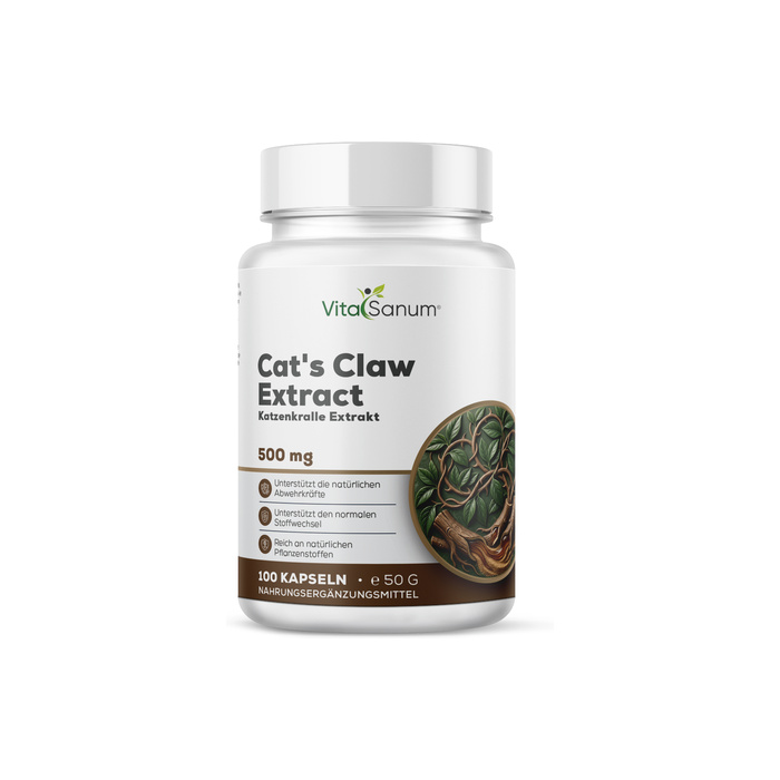 VitaSanum® Katzenkralle Extrakt 4:1 (Cat’s Claw / Uncaria tomentosa) 500 mg – 100 Kapseln VitaSanum® Katzenkralle Extrakt 4:1 (Cat’s Claw / Uncaria tomentosa) 500 mg – 100 Kapseln